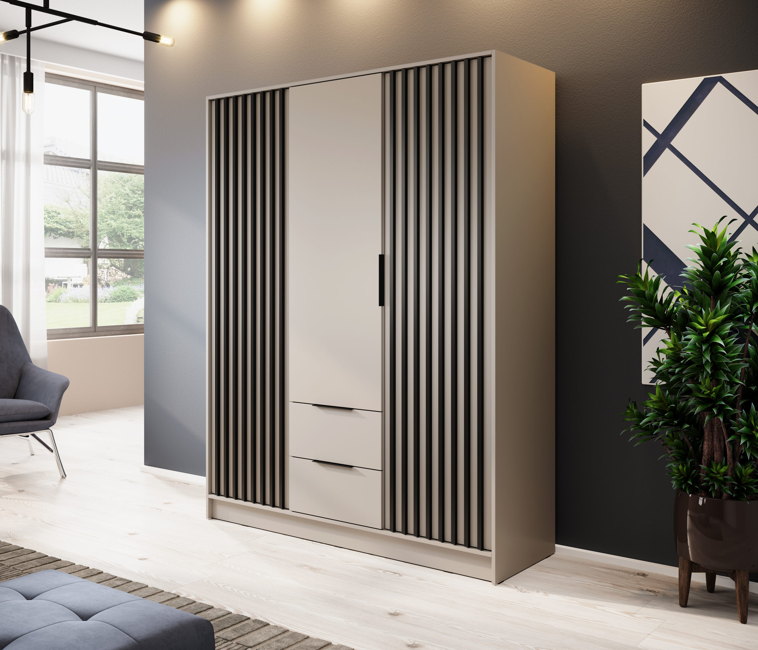 Piaski 22 03 31 szafa 3D bez lustra kaszmir czarny